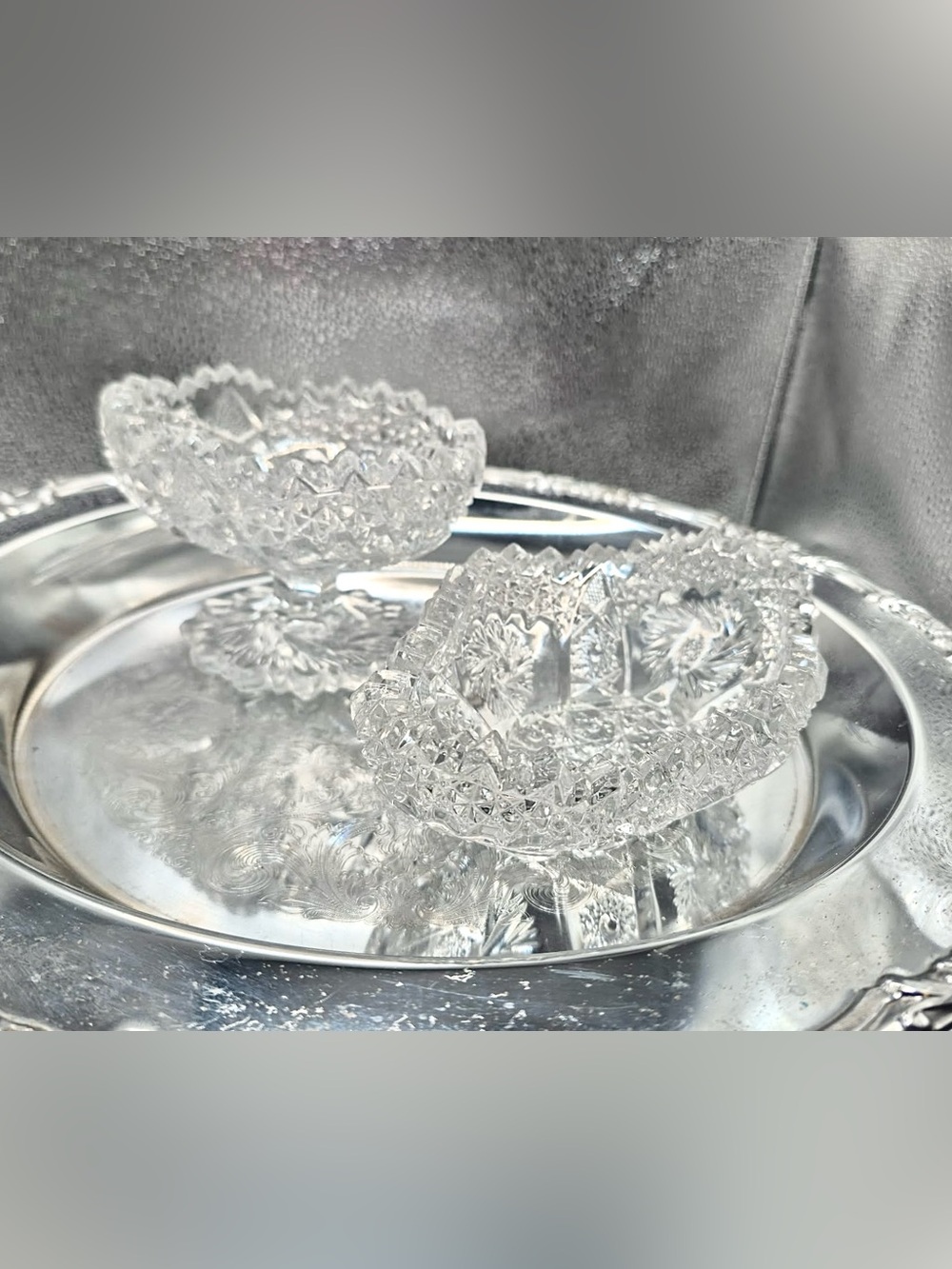 Antique ABP Glass Serving Dish Set - American Brilliant Cut with Hobstar Design